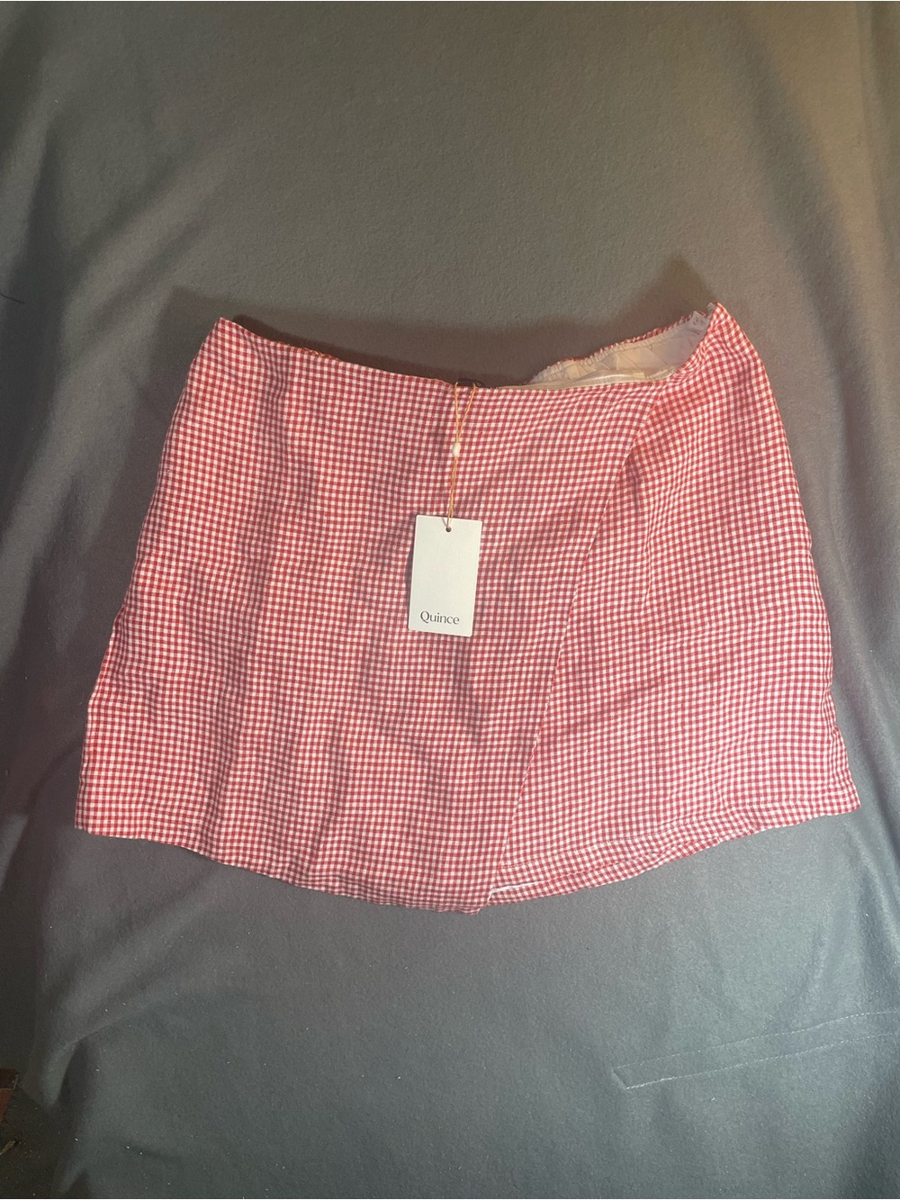 NWT Quince 100% European Linen Skort Red Classic Mini Gingham Size M